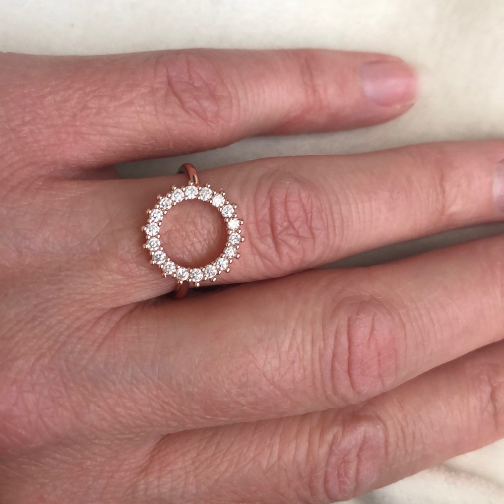 Rose Gold Open Circle Infinity White Sapphire Ring - Picture 8 of 8